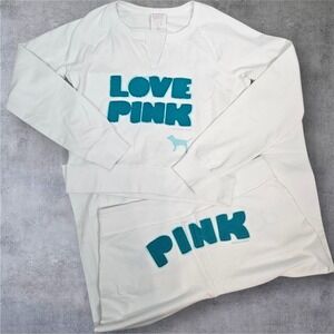 Vintage Y2K 2006 PINK Victoria's Secret Love Pink Sweatshirt & Pants Set Large